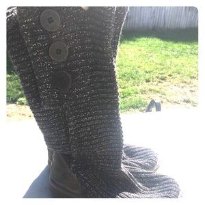 Grey Knit Ugg Boots with Buttons